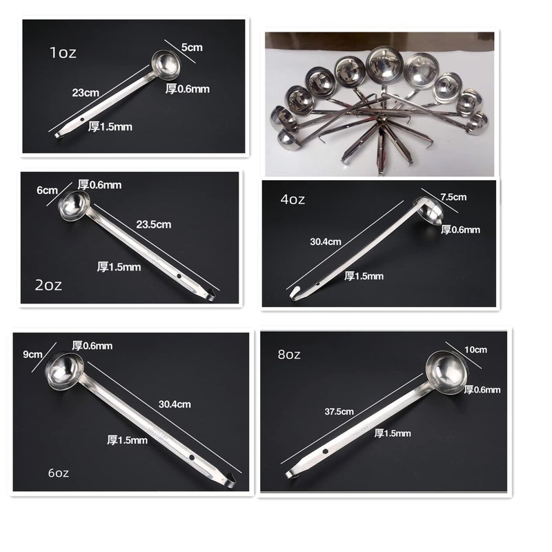 Odowalker Stainless Steel Hooked Handle Ladle Set - 5 Pcs with Pouring Rim, Long Handle for Kitchen Cooking Soup Sauce (1oz, 2oz, 4oz, 6oz, 8oz) - Image 3